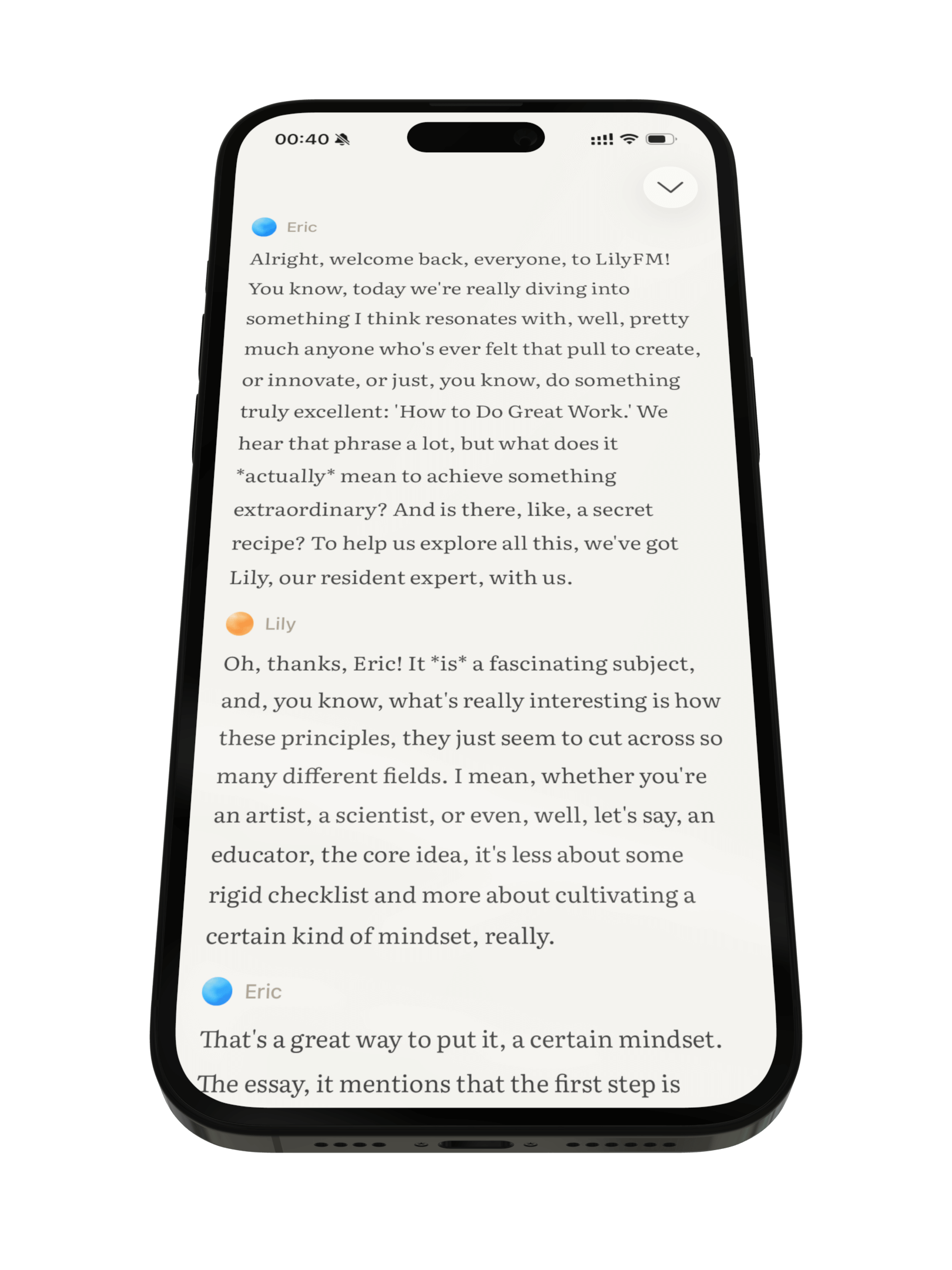 Two AI hosts discussing an article